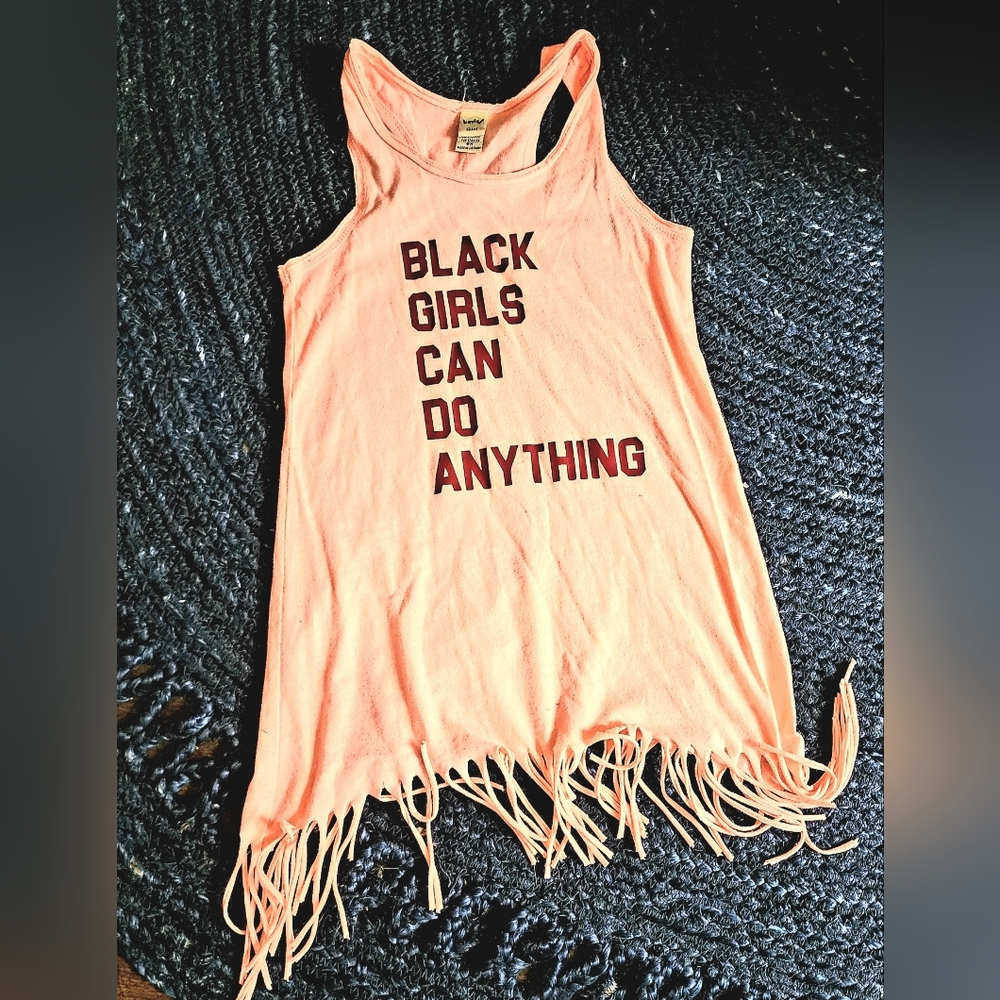 Black girls can do anything racerback tank top with fringes slight smudge